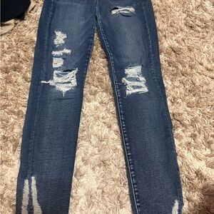 American Eagle Outfitters Women's Dark Blue Distressed Skinny Jeans